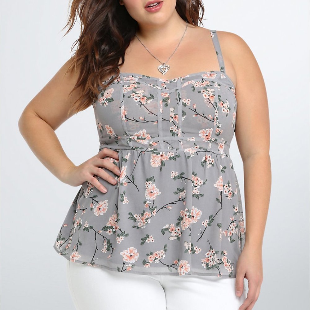 Torrid Spring Blossom Floral Chiffon Babydoll Cami